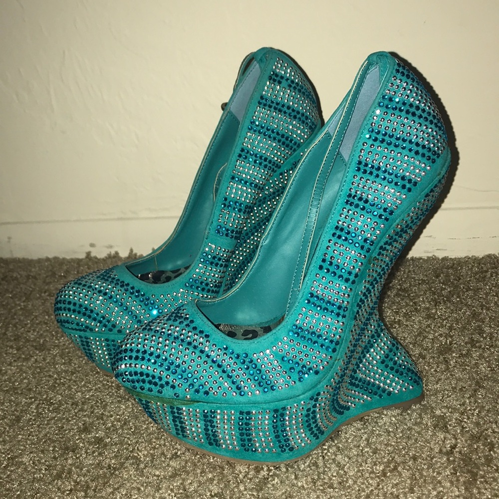 Aqua Bedazzled Heels